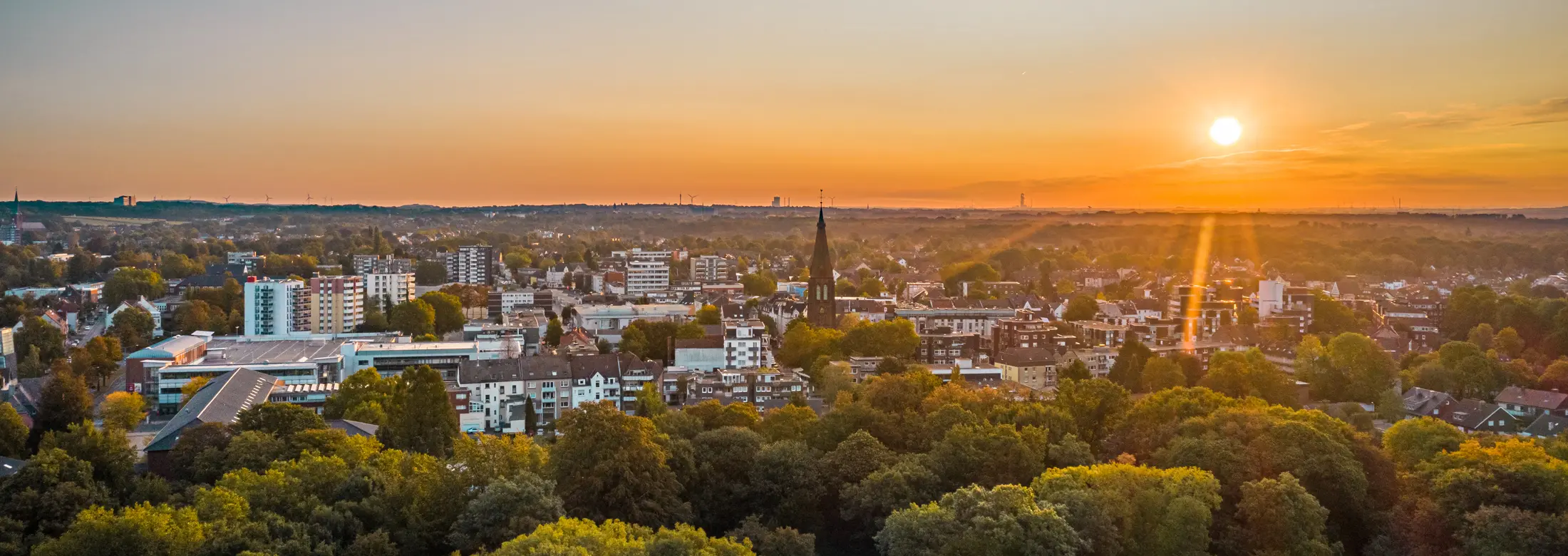 Blick über Herten mit Sonnenuntergang